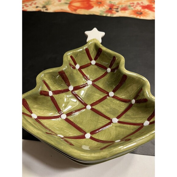 Pottery Barn Seasons Greetings Christmas Tree Candy Nut Bowl Dish Set Of 4 - Picture 14 of 16